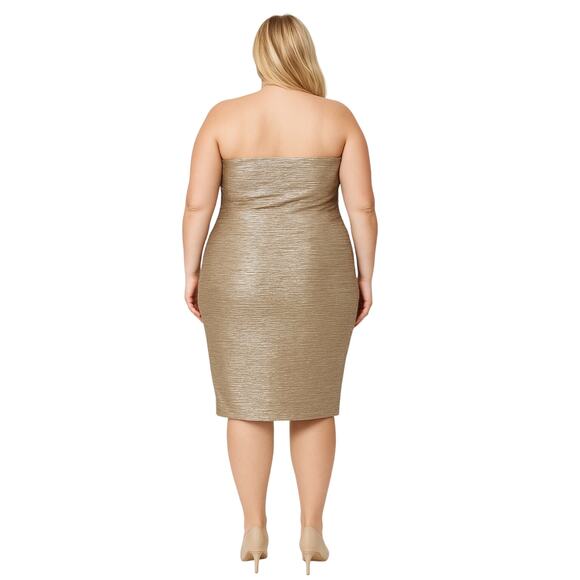 Fashionista Silver Metallic Strapless Bodycon Party Dress | Size Large - Picture 2 of 6